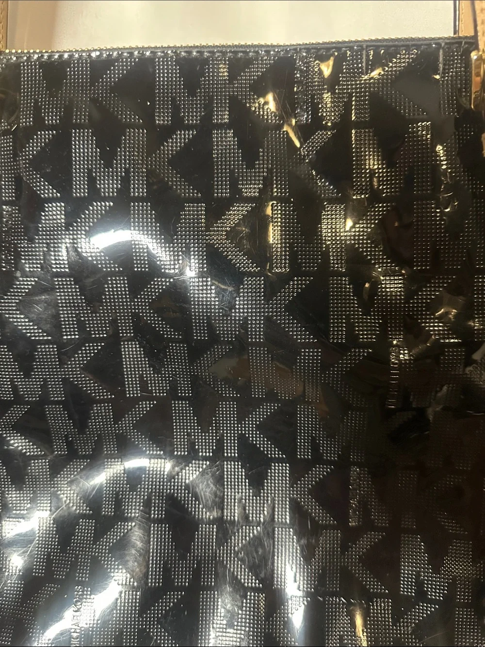 Michael Kors Black Patent Logo Tote with Beige Handles